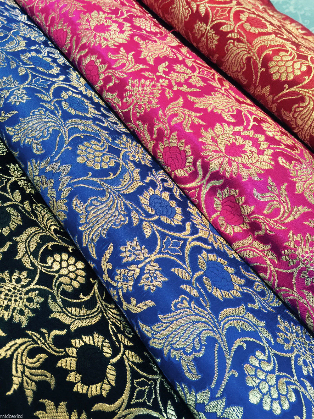 Indian Banarsi Gold Floral Faux Silk Brocade 43" Wide M245 Mtex - Image 3