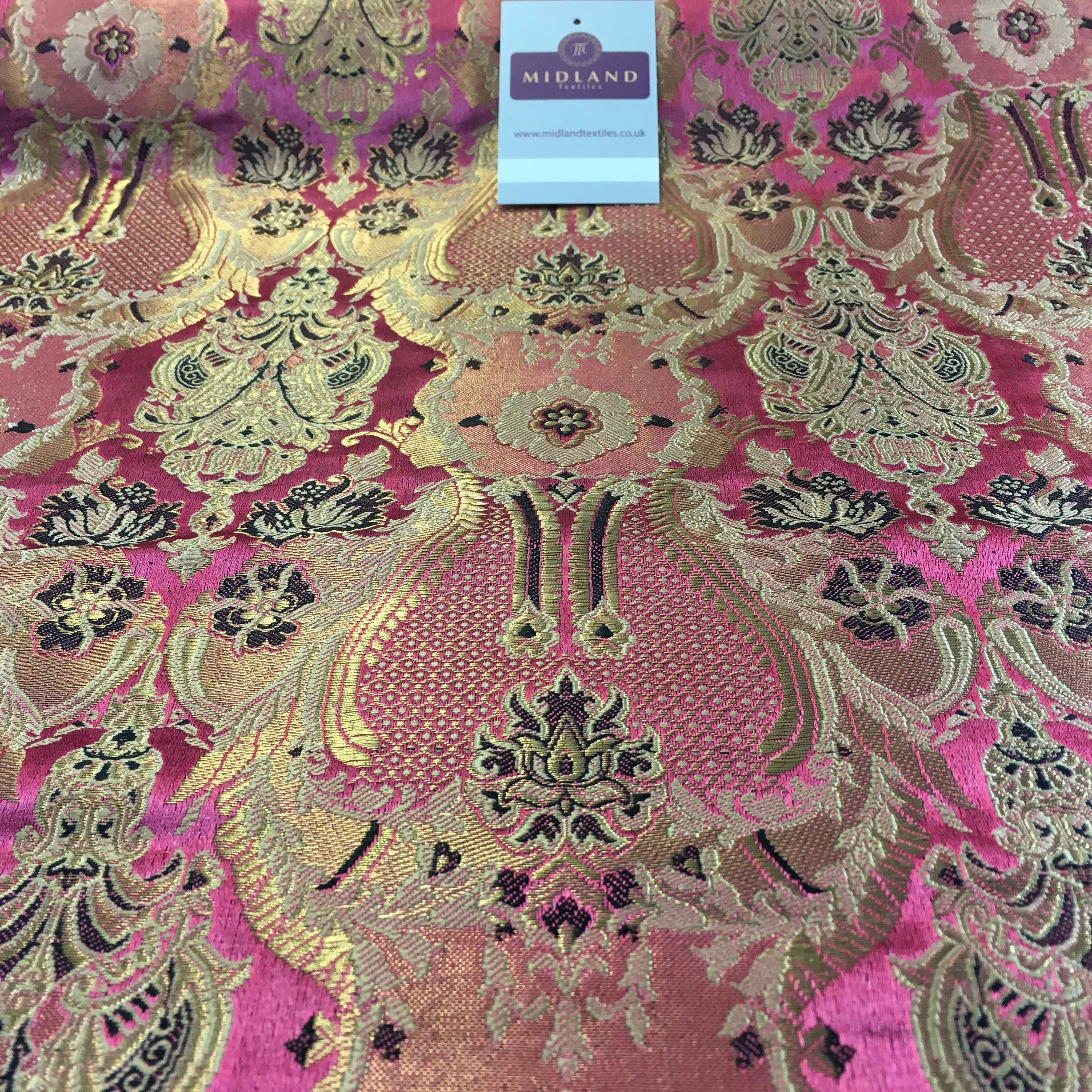 Indian Banarsi Gold Metallic Ornamental floral brocade fabric M373 Mtex 40" wide - Image 85