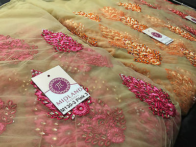Indian Embellished Embroidered Gold Base Tulle net dress fabric 40" Wide M130 - Image 3