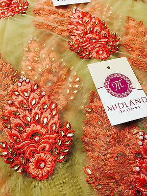 Indian Embellished Embroidered Gold Base Tulle net dress fabric 40" Wide M130 - Image 5