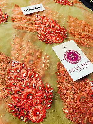 Indian Embellished Embroidered Gold Base Tulle net dress fabric 40" Wide M130 - Image 7