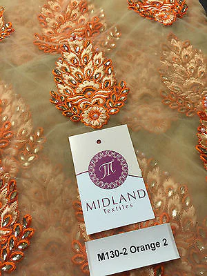 Indian Embellished Embroidered Gold Base Tulle net dress fabric 40" Wide M130 - Image 8