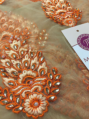 Indian Embellished Embroidered Gold Base Tulle net dress fabric 40" Wide M130 - Image 9