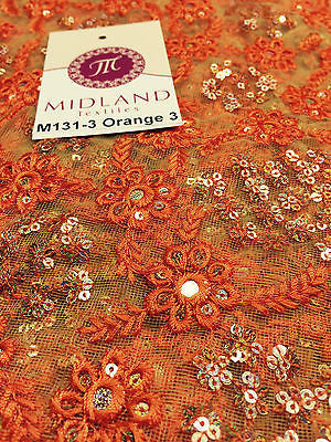 Indian Floral Intricate sequin embroidered Tulle net dress fabric 40" Wide M131 - Image 10