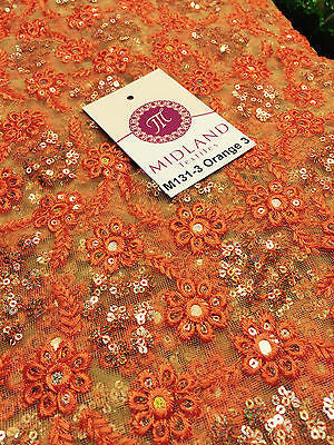 Indian Floral Intricate sequin embroidered Tulle net dress fabric 40" Wide M131 - Image 11