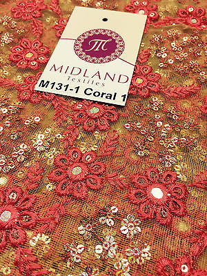 Indian Floral Intricate sequin embroidered Tulle net dress fabric 40" Wide M131 - Image 4