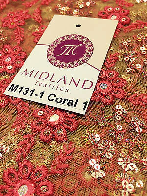 Indian Floral Intricate sequin embroidered Tulle net dress fabric 40" Wide M131 - Image 5