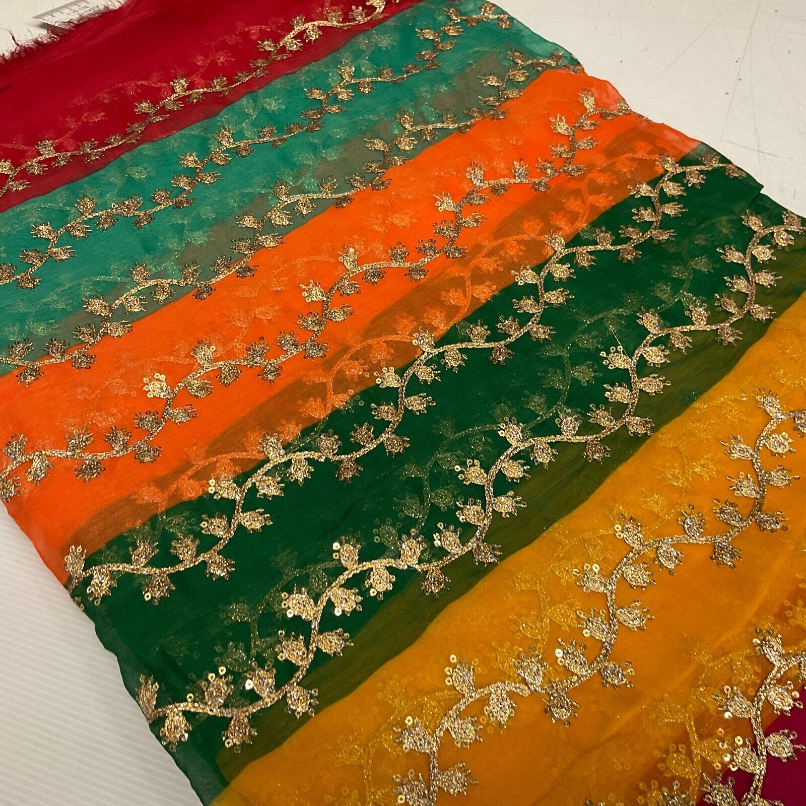 Indian Multicoloured Gold Embroidered Chiffon Skirt Fabric 100cm M1697 Mtex - Image 10