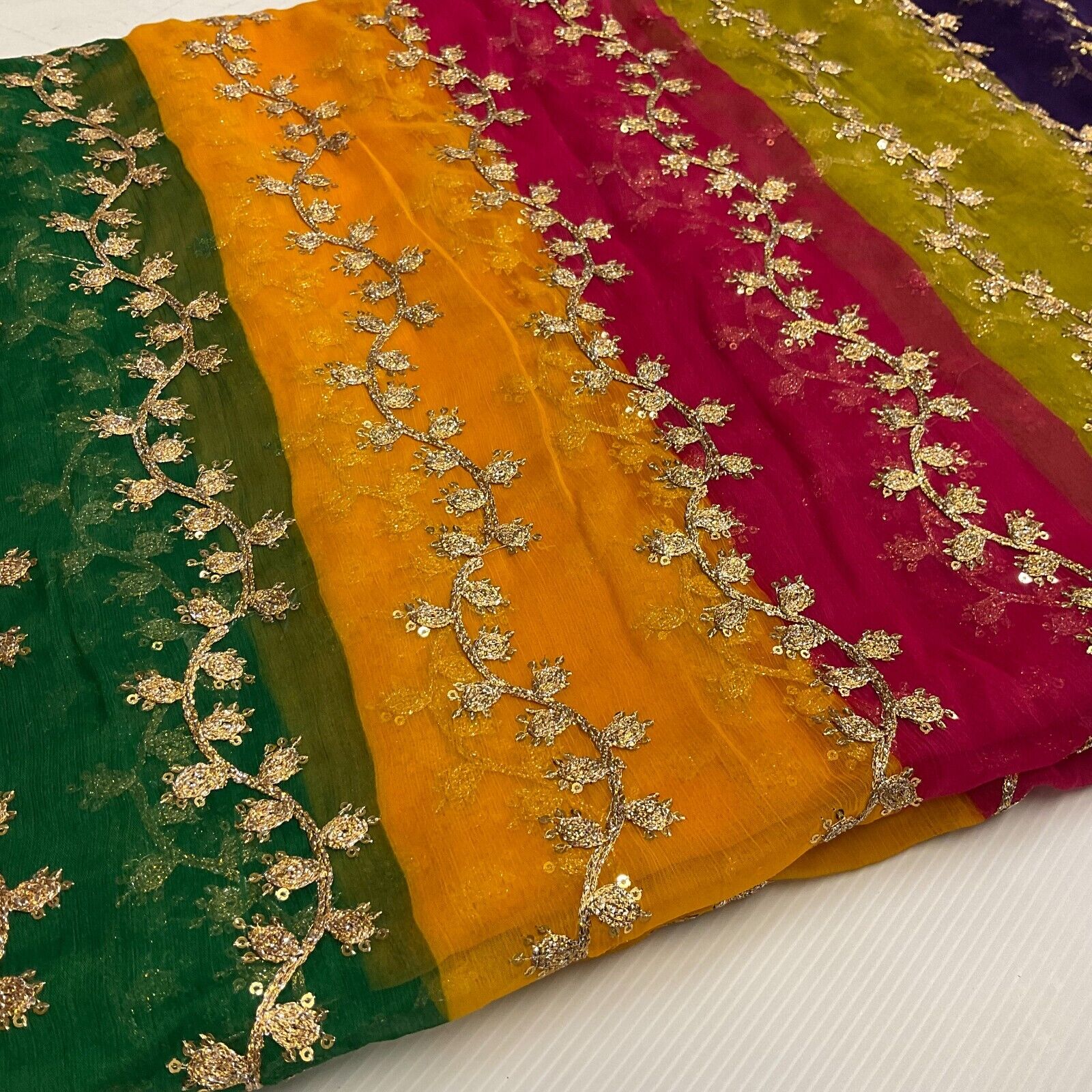 Indian Multicoloured Gold Embroidered Chiffon Skirt Fabric 100cm M1697 Mtex - Image 13