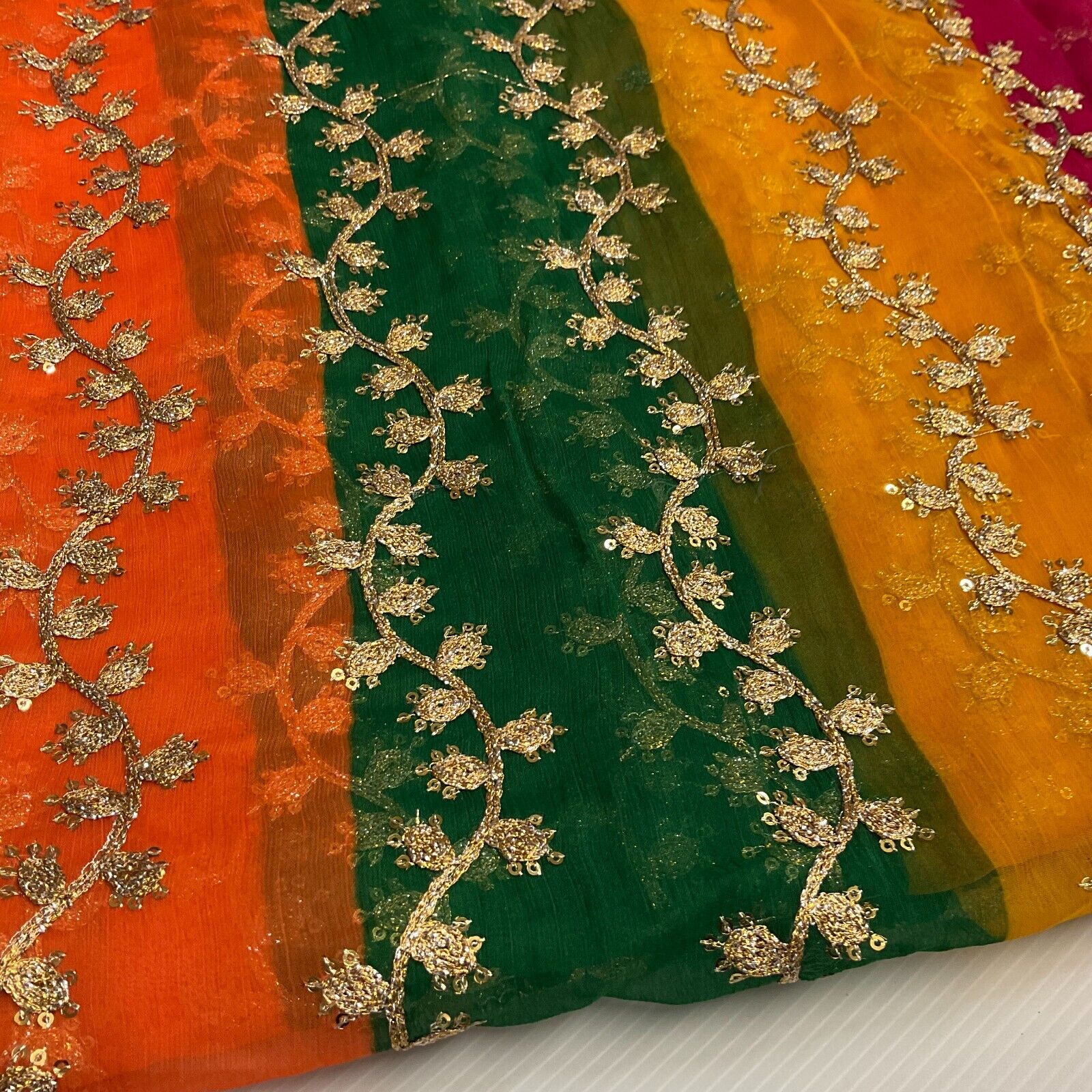 Indian Multicoloured Gold Embroidered Chiffon Skirt Fabric 100cm M1697 Mtex - Image 14