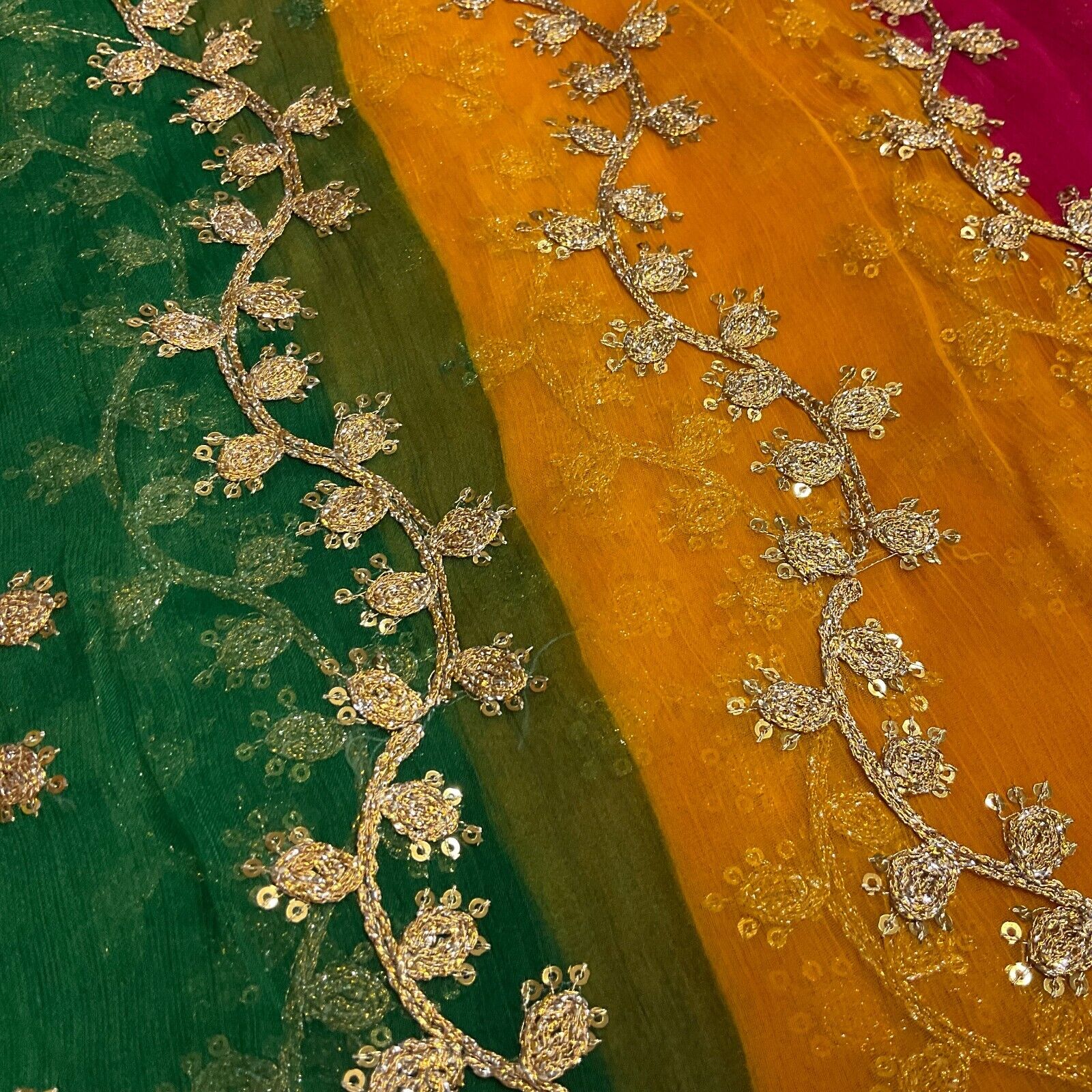 Indian Multicoloured Gold Embroidered Chiffon Skirt Fabric 100cm M1697 Mtex - Image 15