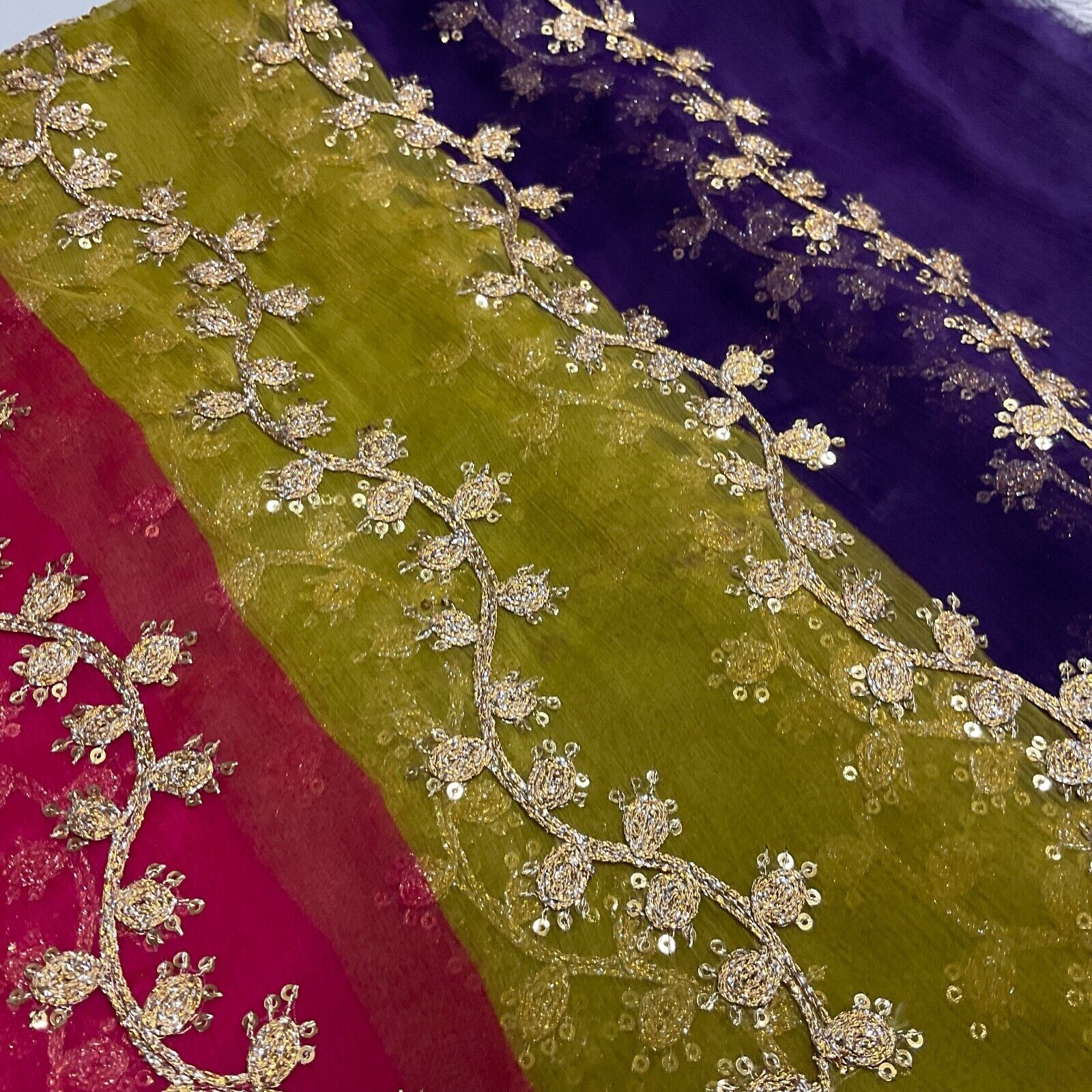 Indian Multicoloured Gold Embroidered Chiffon Skirt Fabric 100cm M1697 Mtex - Image 16