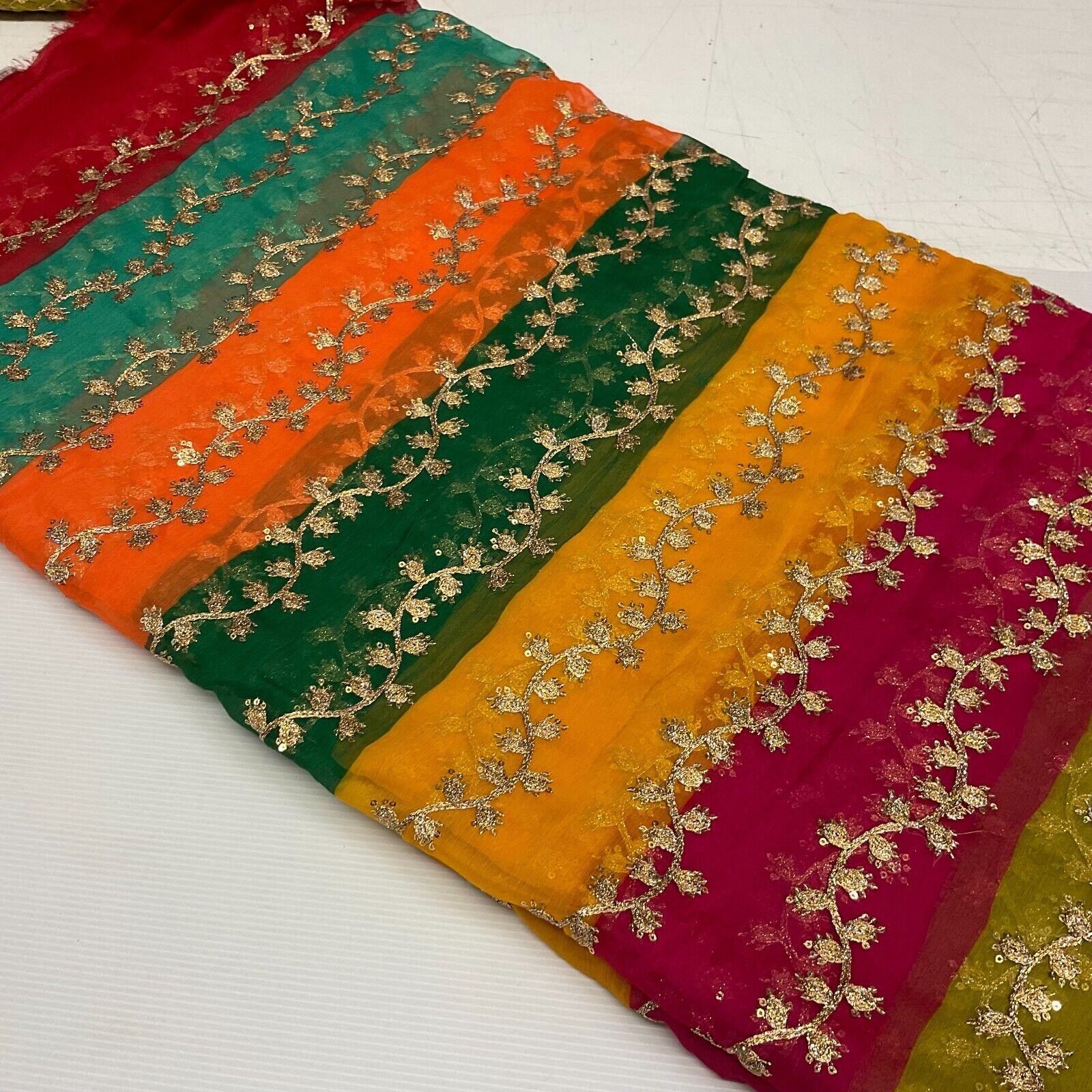 Indian Multicoloured Gold Embroidered Chiffon Skirt Fabric 100cm M1697 Mtex - Image 17