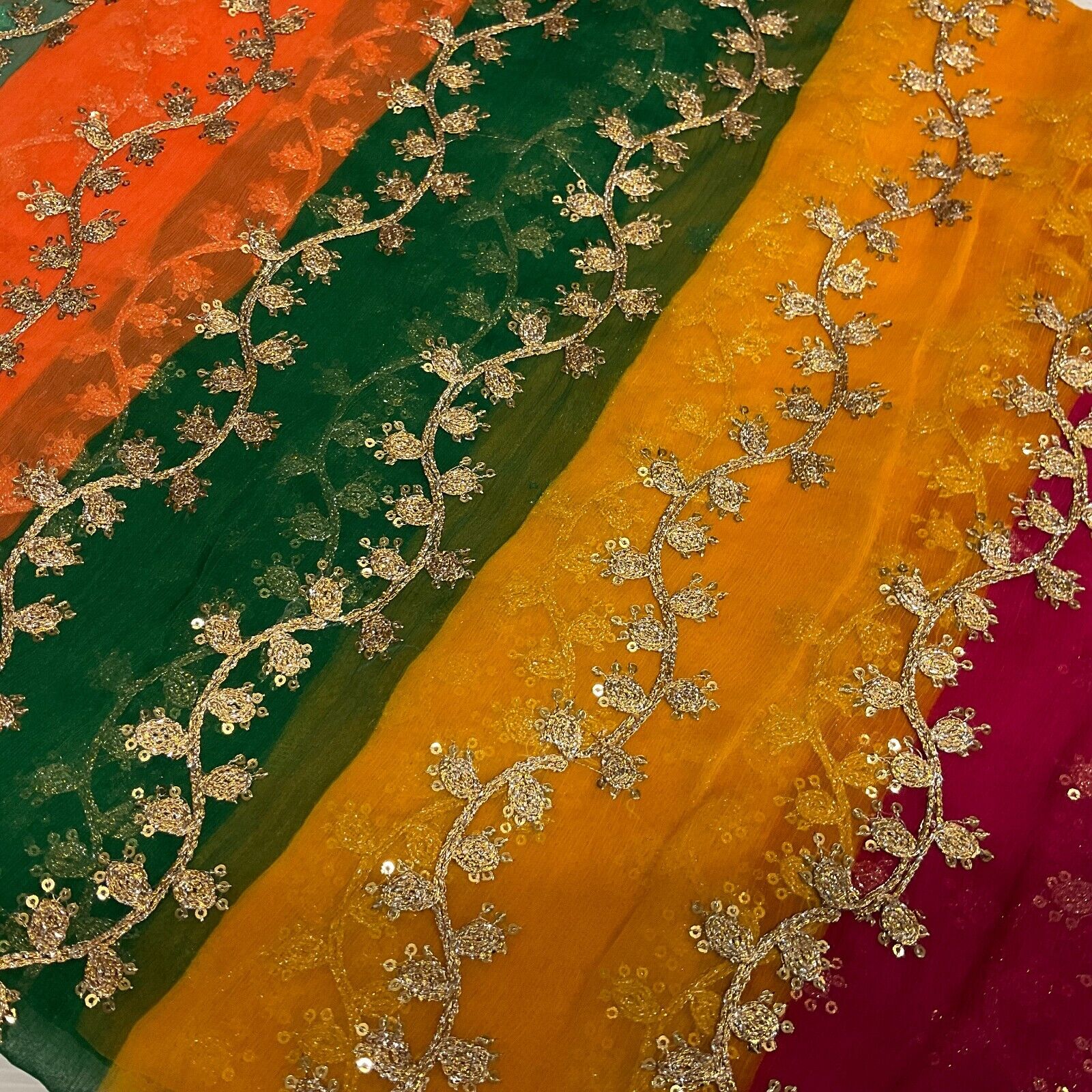 Indian Multicoloured Gold Embroidered Chiffon Skirt Fabric 100cm M1697 Mtex - Image 18