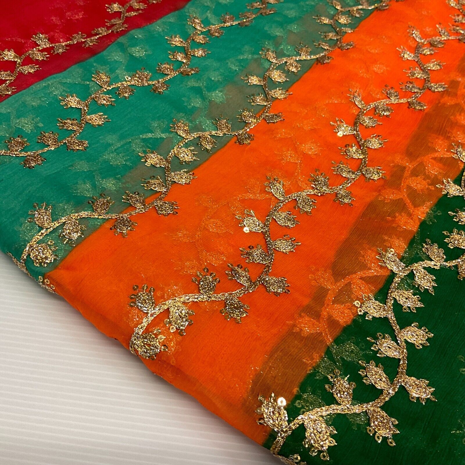 Indian Multicoloured Gold Embroidered Chiffon Skirt Fabric 100cm M1697 Mtex - Image 19
