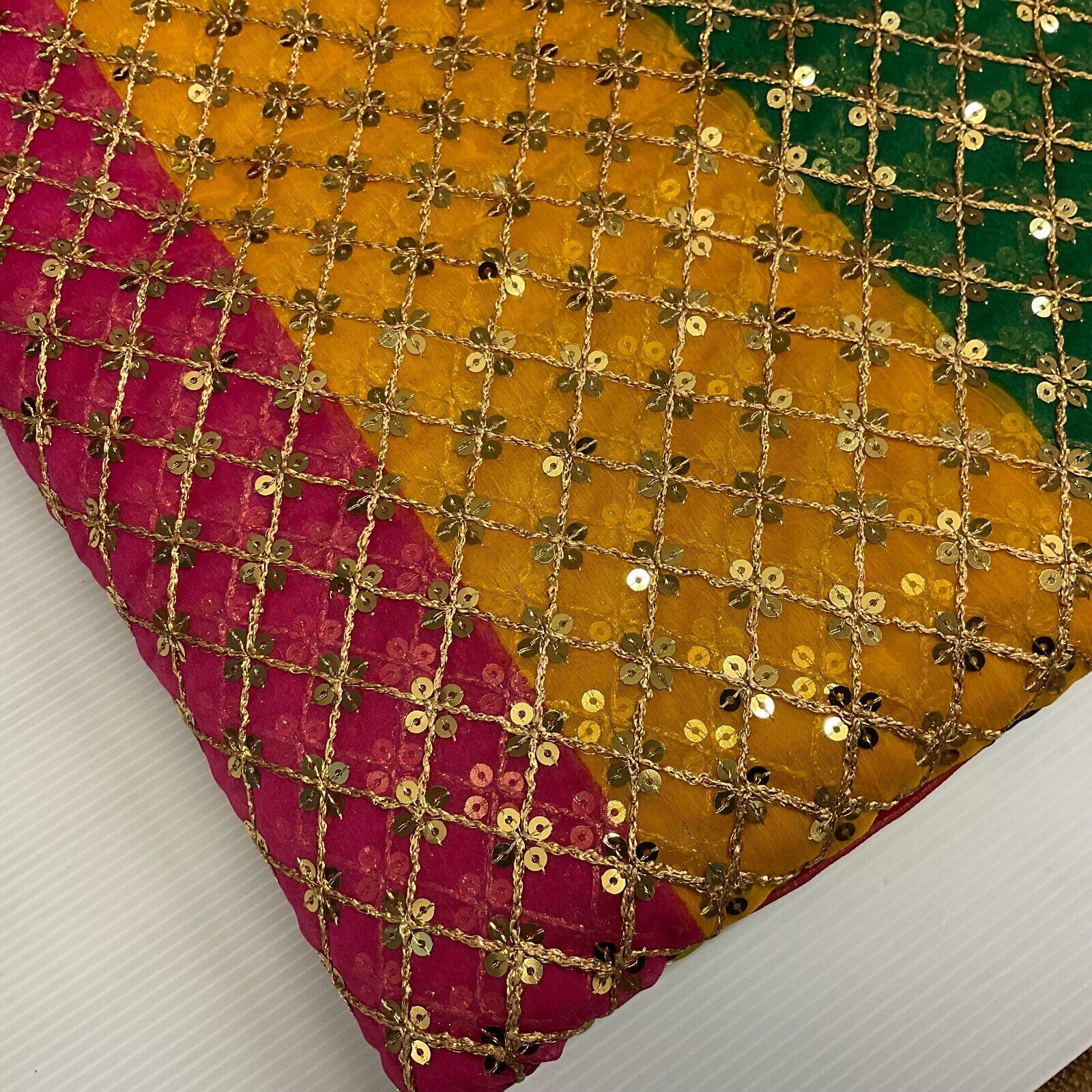 Indian Multicoloured Gold Embroidered Chiffon Skirt Fabric 100cm M1697 Mtex - Image 20