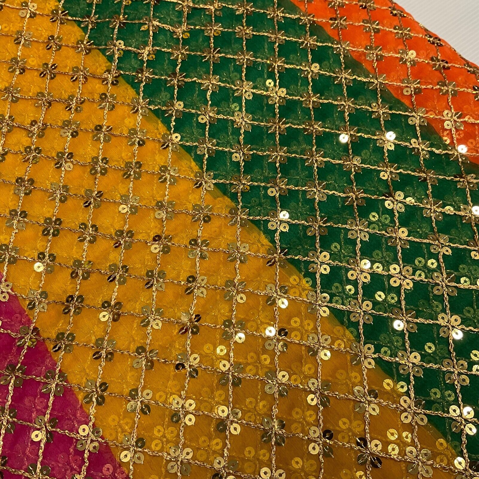 Indian Multicoloured Gold Embroidered Chiffon Skirt Fabric 100cm M1697 Mtex - Image 21