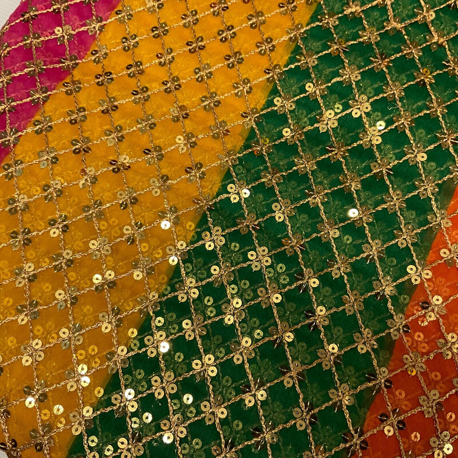 Indian Multicoloured Gold Embroidered Chiffon Skirt Fabric 100cm M1697 Mtex - Image 22