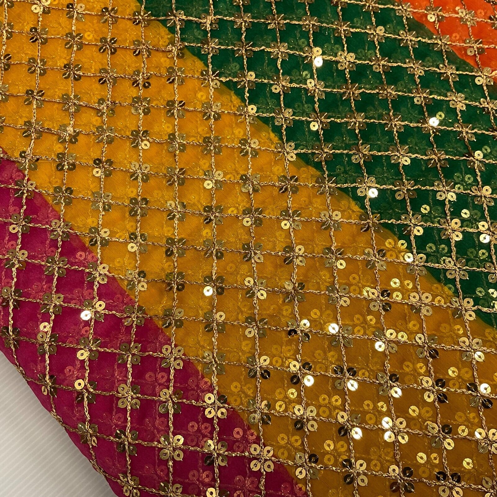 Indian Multicoloured Gold Embroidered Chiffon Skirt Fabric 100cm M1697 Mtex - Image 23