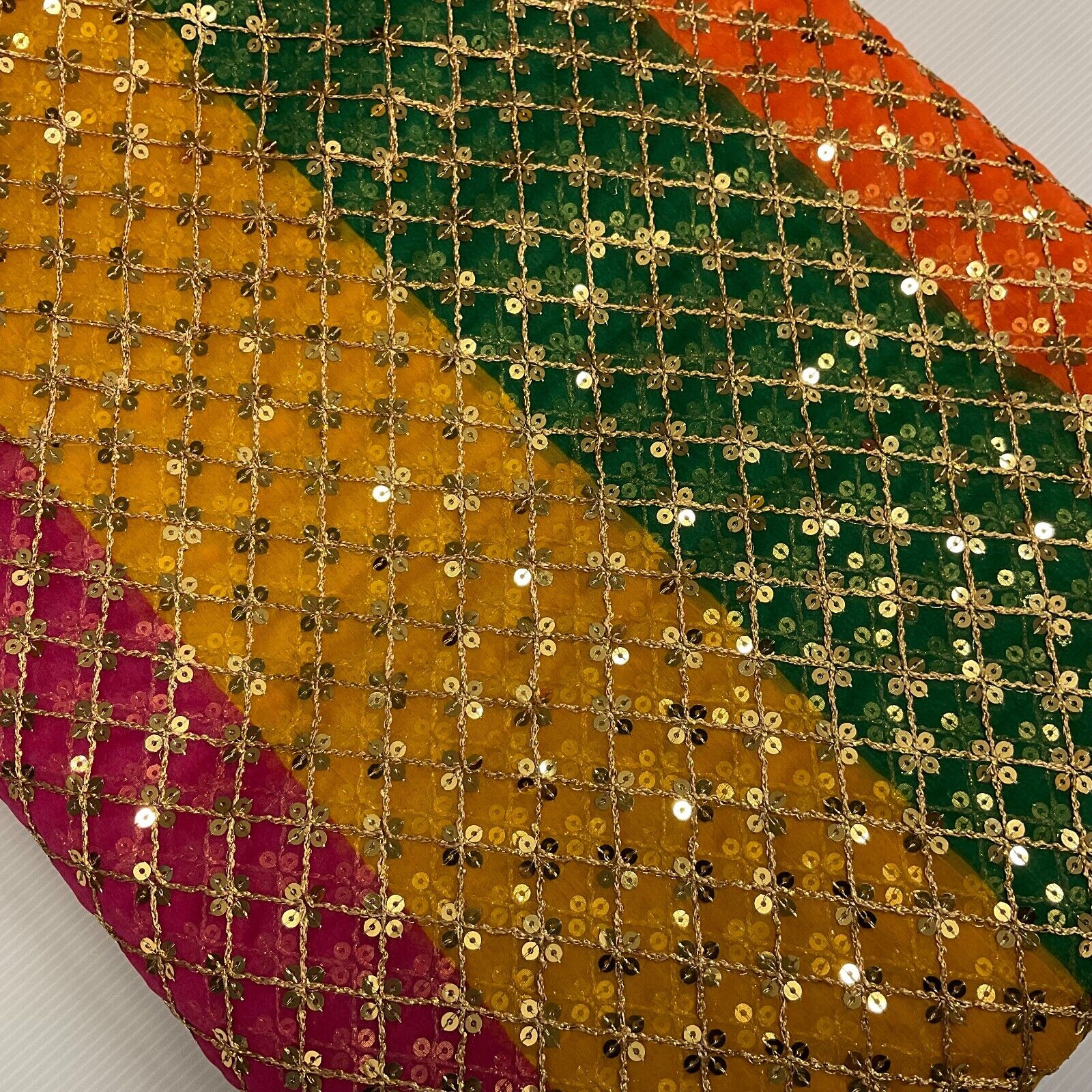 Indian Multicoloured Gold Embroidered Chiffon Skirt Fabric 100cm M1697 Mtex - Image 24
