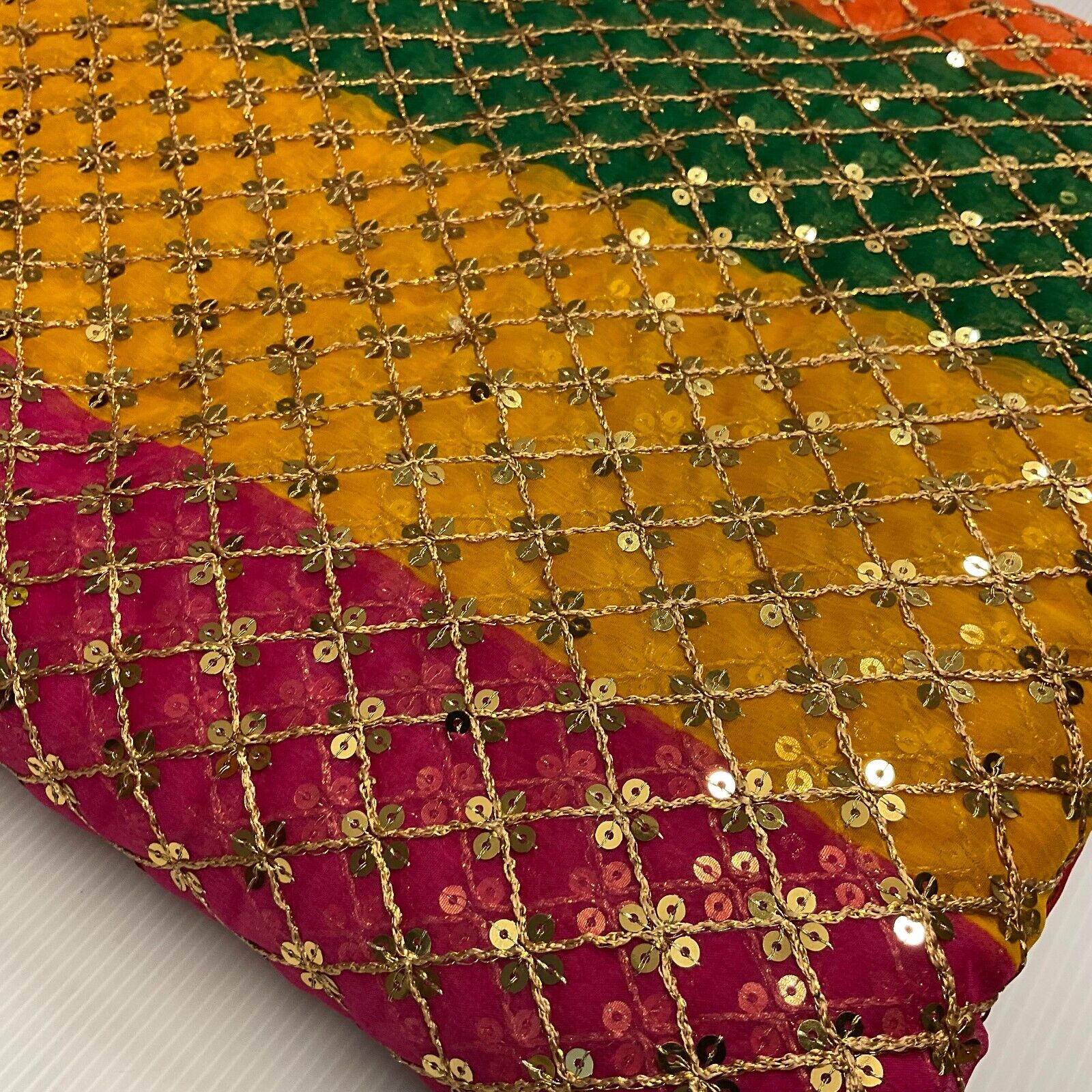 Indian Multicoloured Gold Embroidered Chiffon Skirt Fabric 100cm M1697 Mtex - Image 25