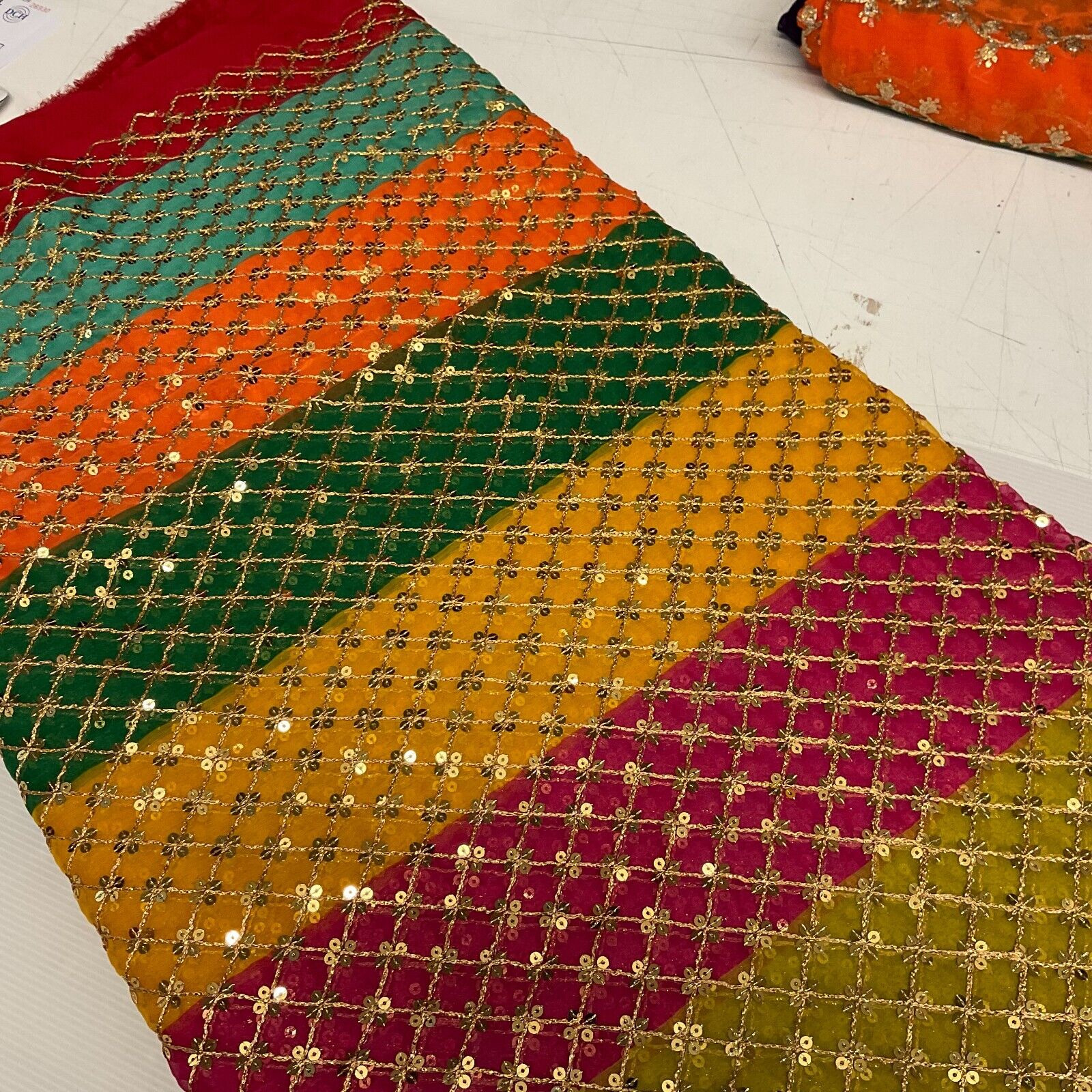 Indian Multicoloured Gold Embroidered Chiffon Skirt Fabric 100cm M1697 Mtex - Image 27