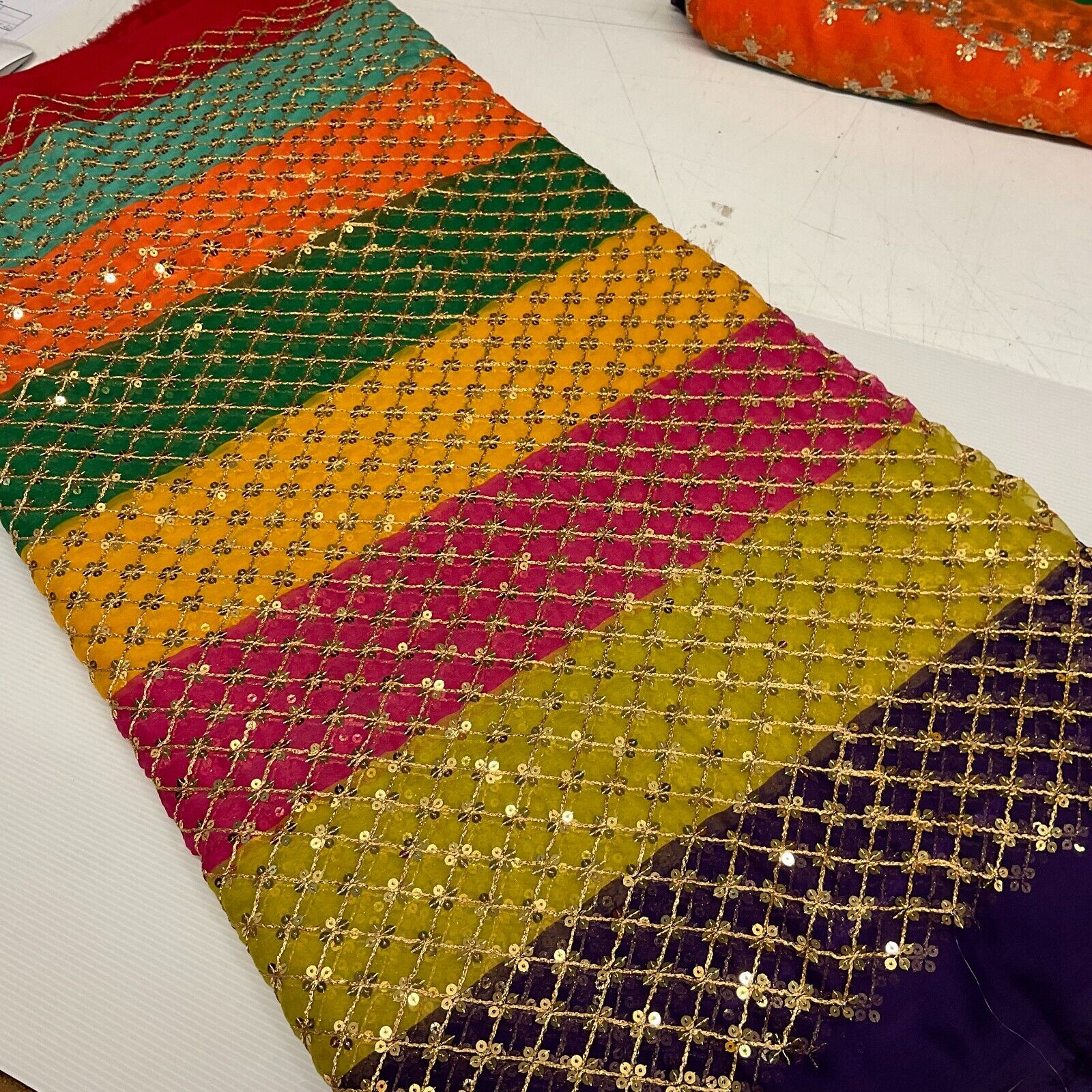 Indian Multicoloured Gold Embroidered Chiffon Skirt Fabric 100cm M1697 Mtex - Image 28