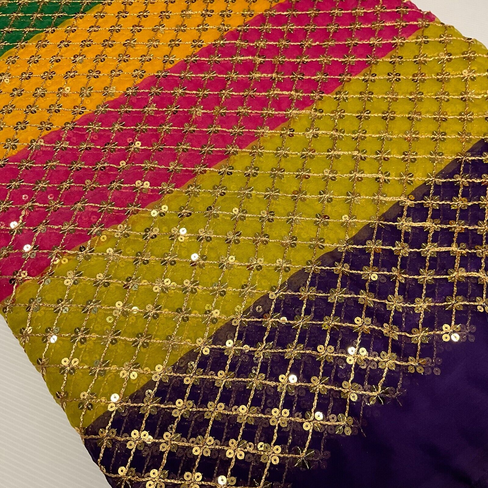Indian Multicoloured Gold Embroidered Chiffon Skirt Fabric 100cm M1697 Mtex - Image 29