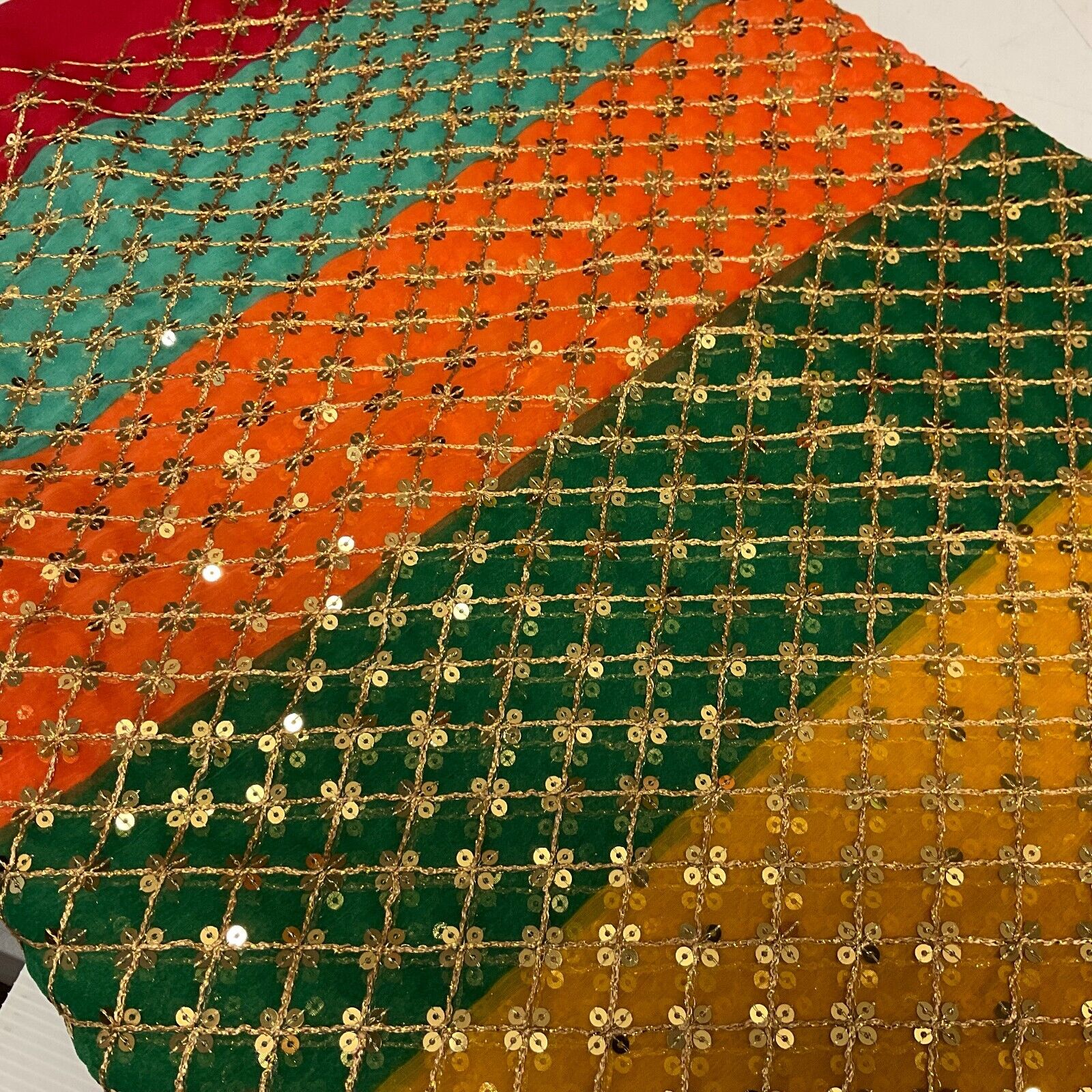 Indian Multicoloured Gold Embroidered Chiffon Skirt Fabric 100cm M1697 Mtex - Image 31