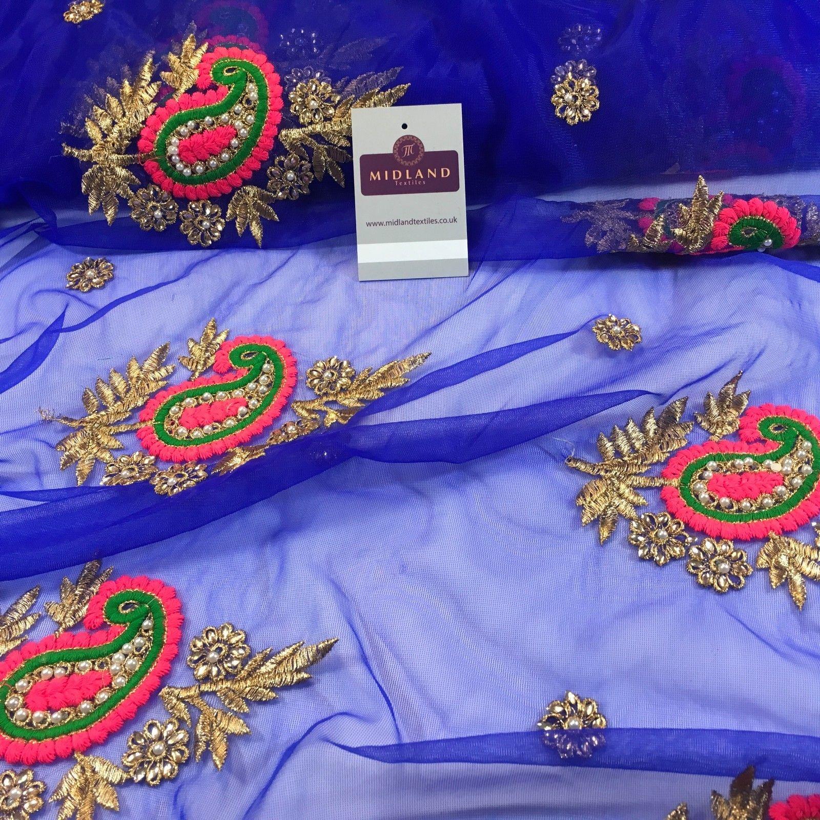 Indian Paisley flower embroidered tulle net fabric dress fabric 44" M763 Mtex - Image 10