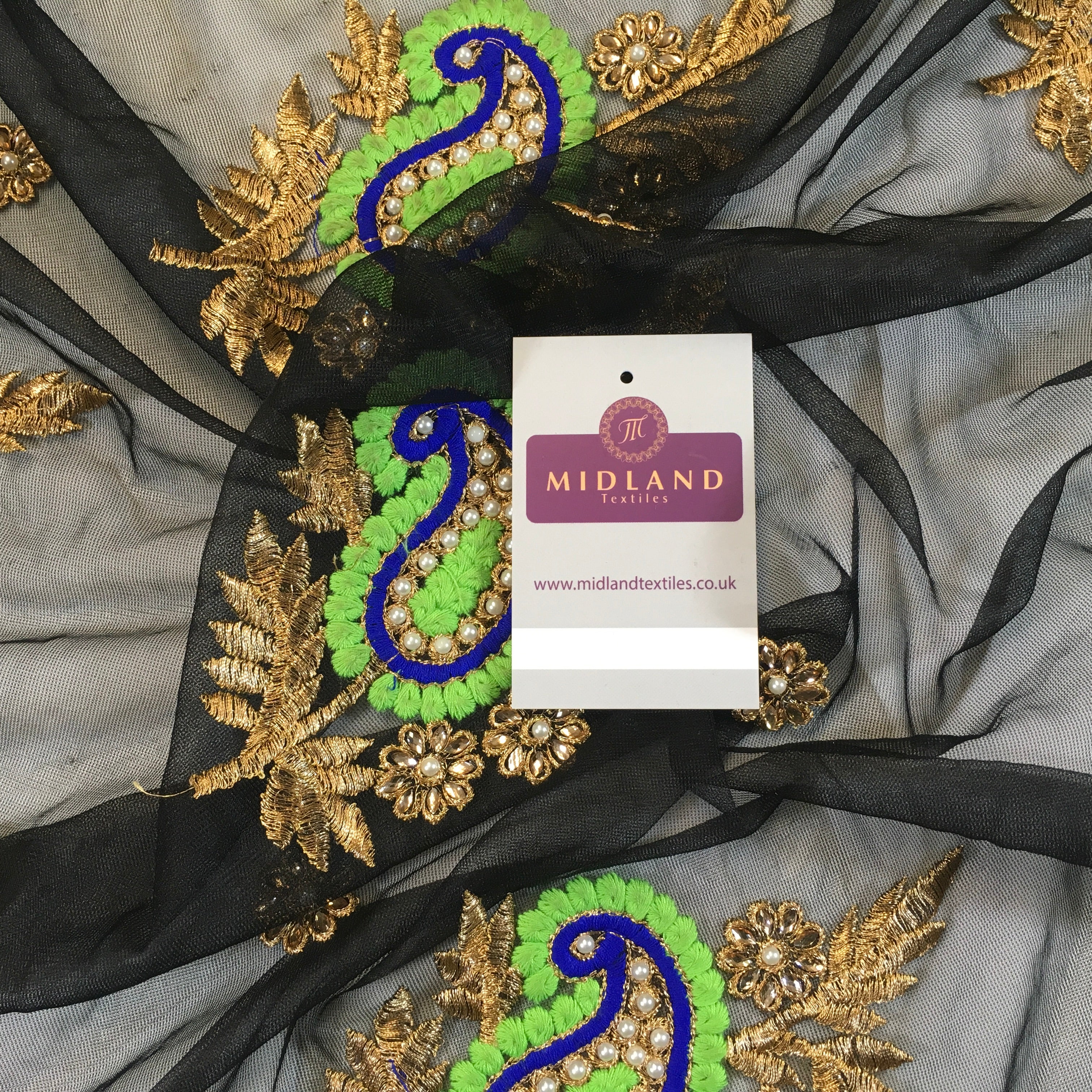 Indian Paisley flower embroidered tulle net fabric dress fabric 44" M763 Mtex - Image 11