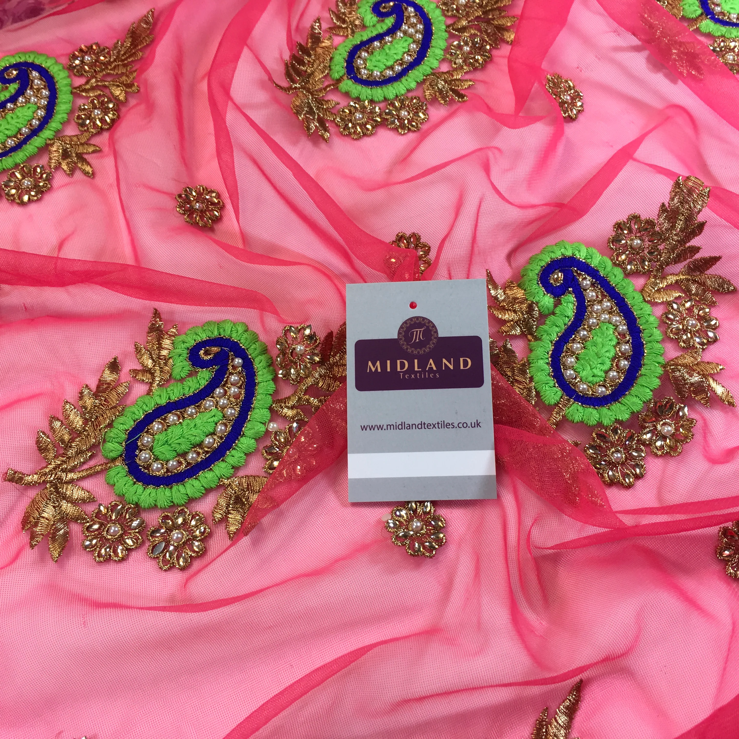 Indian Paisley flower embroidered tulle net fabric dress fabric 44" M763 Mtex - Image 12