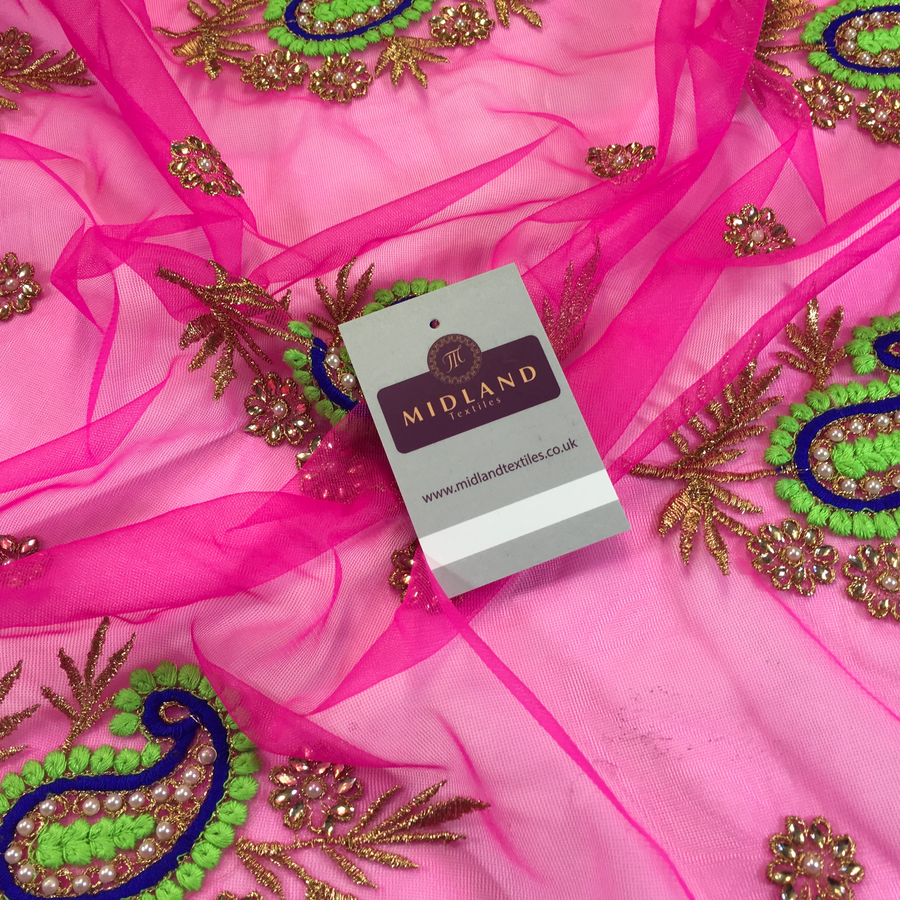 Indian Paisley flower embroidered tulle net fabric dress fabric 44" M763 Mtex - Image 13