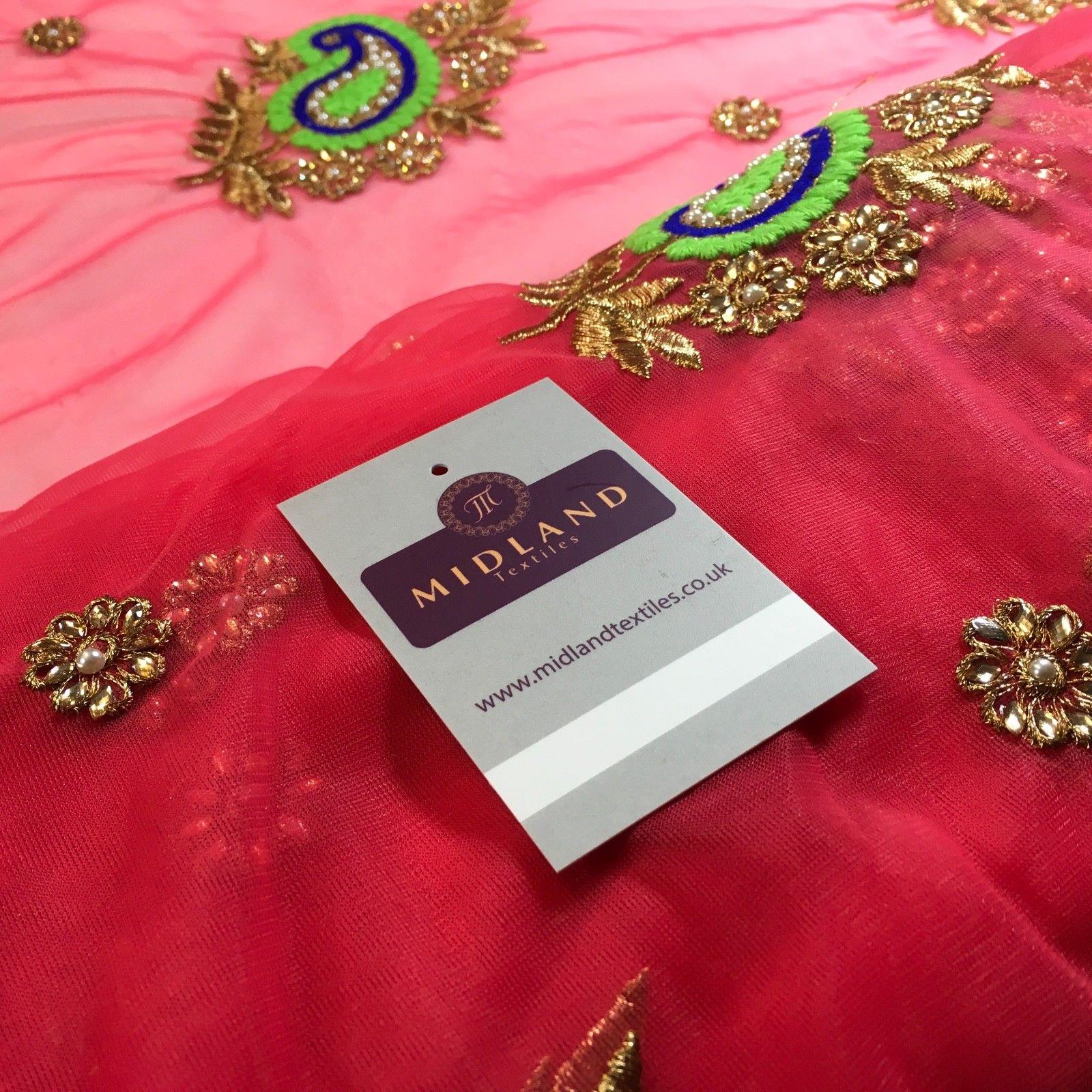 Indian Paisley flower embroidered tulle net fabric dress fabric 44" M763 Mtex - Image 3