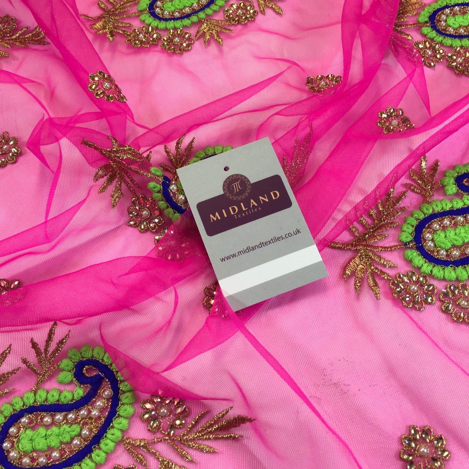 Indian Paisley flower embroidered tulle net fabric dress fabric 44" M763 Mtex - Image 4