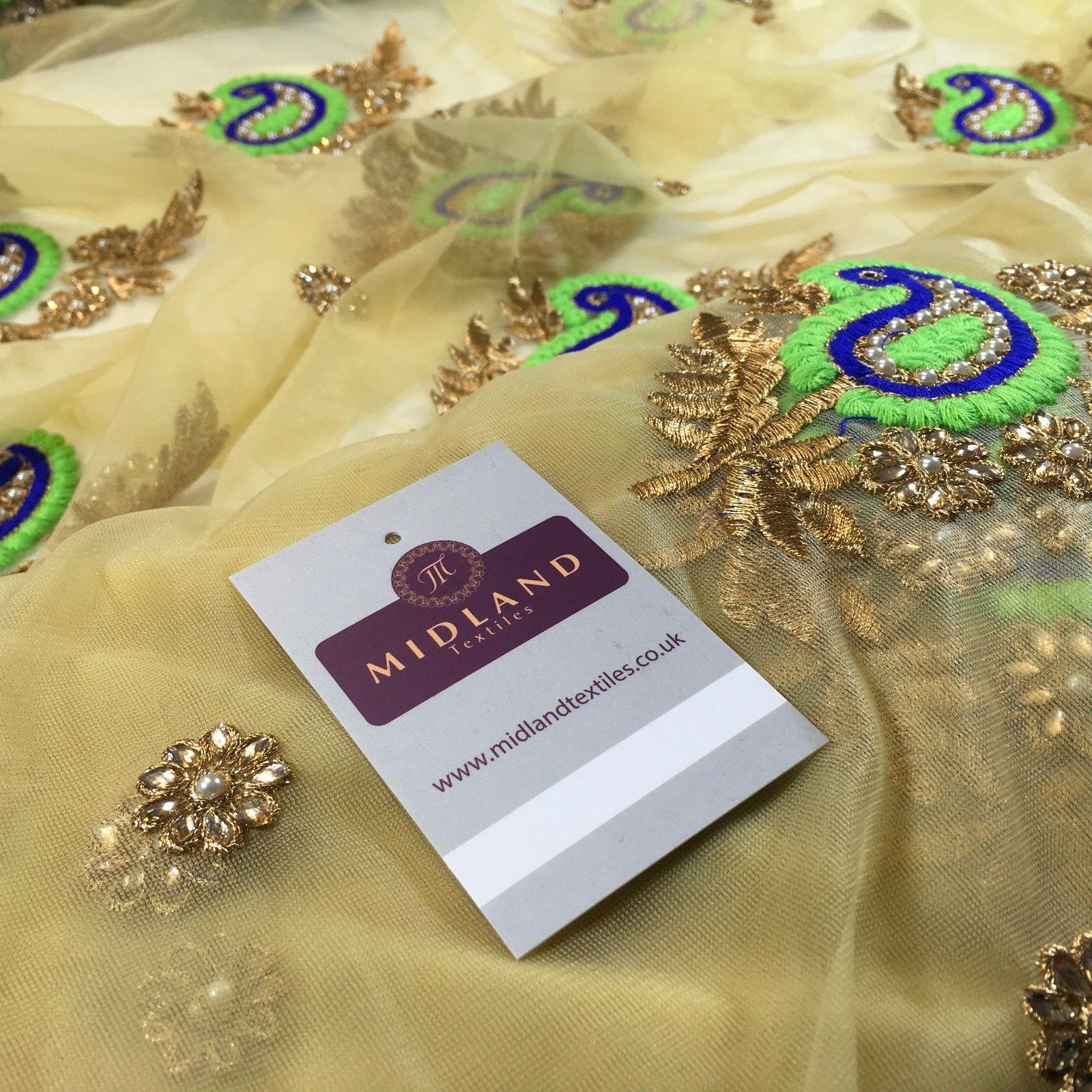 Indian Paisley flower embroidered tulle net fabric dress fabric 44" M763 Mtex - Image 5