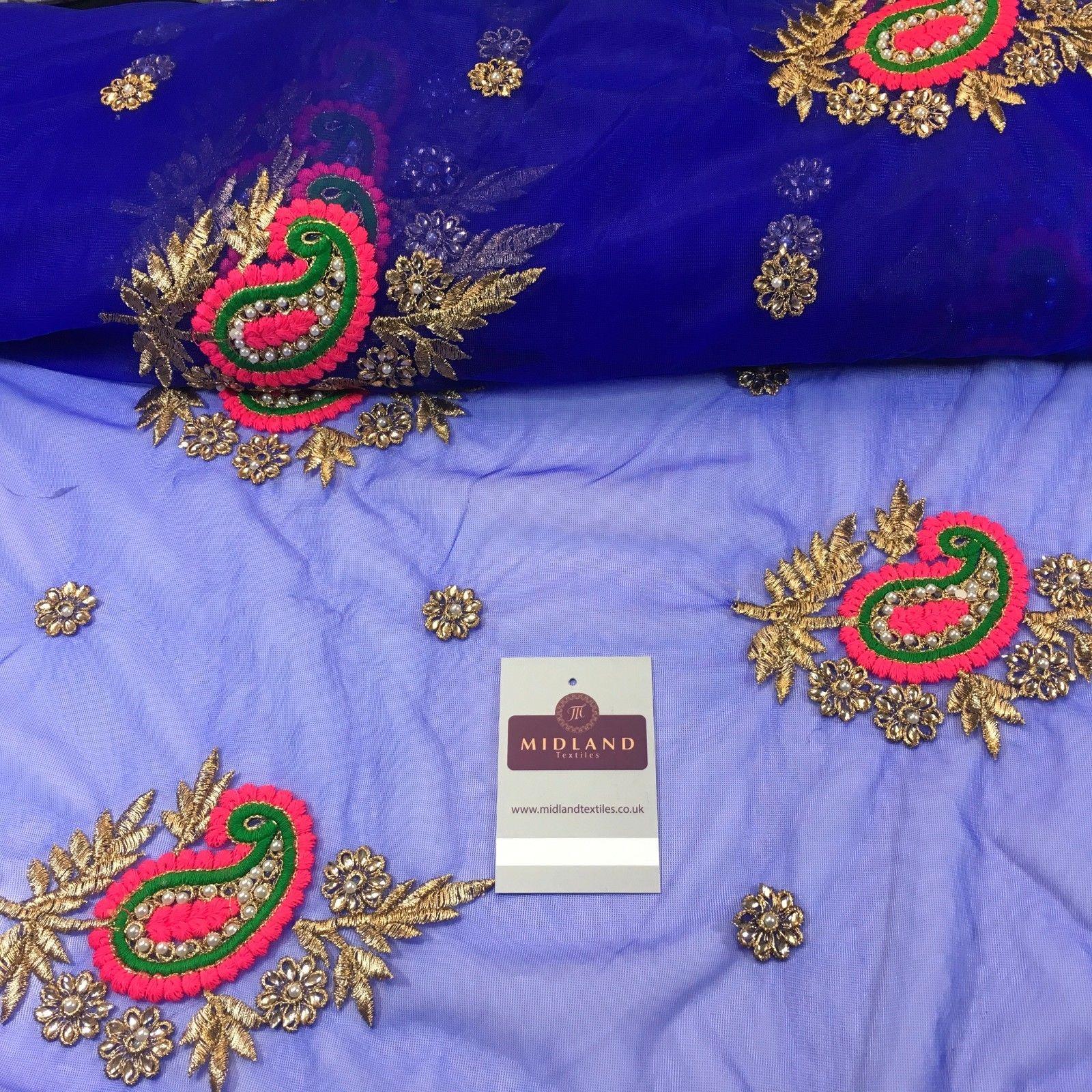 Indian Paisley flower embroidered tulle net fabric dress fabric 44" M763 Mtex - Image 7