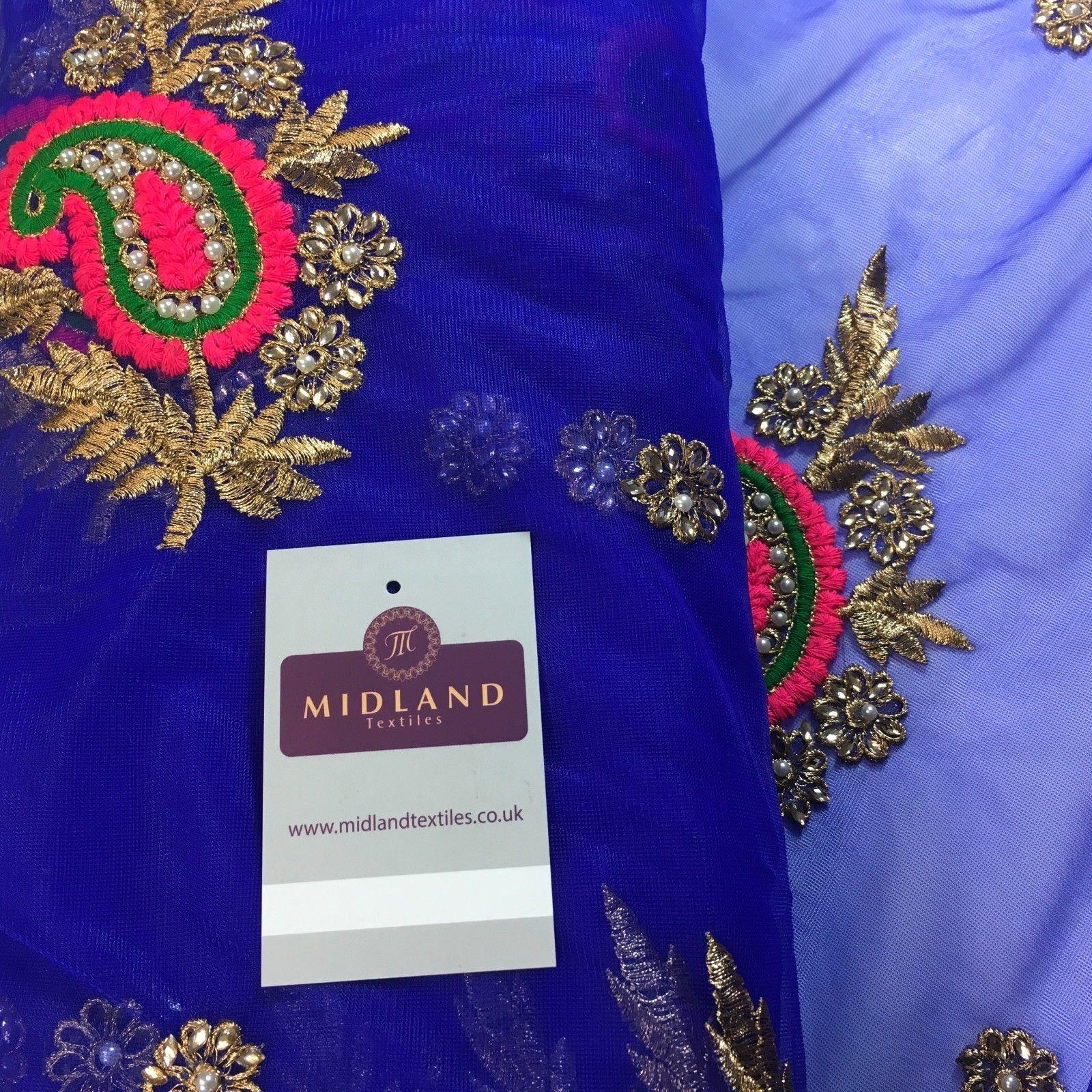 Indian Paisley flower embroidered tulle net fabric dress fabric 44" M763 Mtex - Image 9