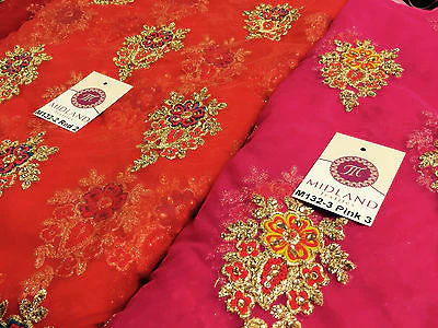 Indian Stone Embellished Embroidered Tulle net dress fabric 44" Wide M132 - Image 3