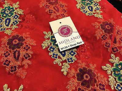 Indian Stone Embellished Embroidered Tulle net dress fabric 44" Wide M132 - Image 4