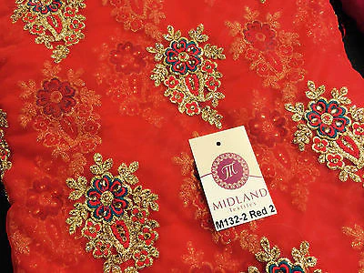 Indian Stone Embellished Embroidered Tulle net dress fabric 44" Wide M132 - Image 8