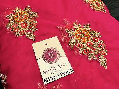 Indian Stone Embellished Embroidered Tulle net dress fabric 44" Wide M132 - Image 9