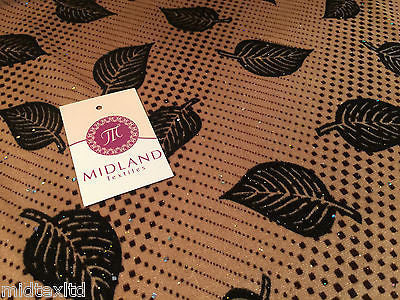 Leaf Print Spandex Velvet Sequinned - 2 way stretch Fabric-58" M16-16 Mtex - Image 14
