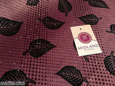 Leaf Print Spandex Velvet Sequinned - 2 way stretch Fabric-58" M16-16 Mtex - Image 5