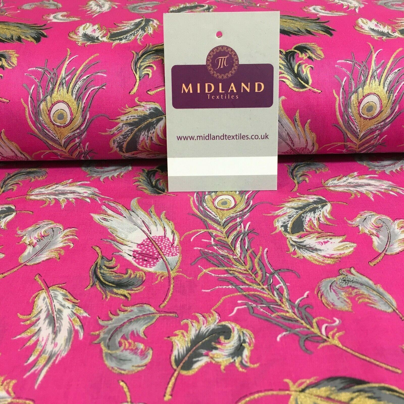 Peacock Feather gold foil print Cotton Lawn Dress Fabric 150cm MK1233 Mtex - Image 8