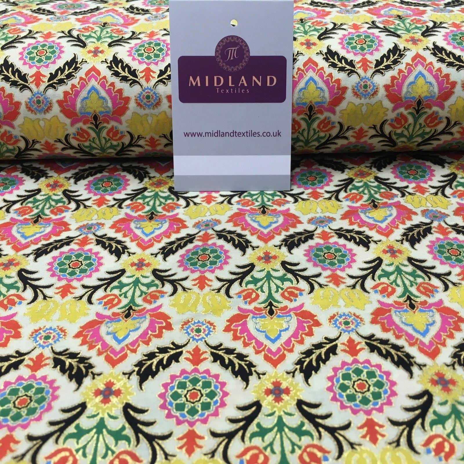 Printed 100% Cotton Lawn With Gold Foil Lacquer Dress Fabric 58" Wide MK916 Mtex - Image 4