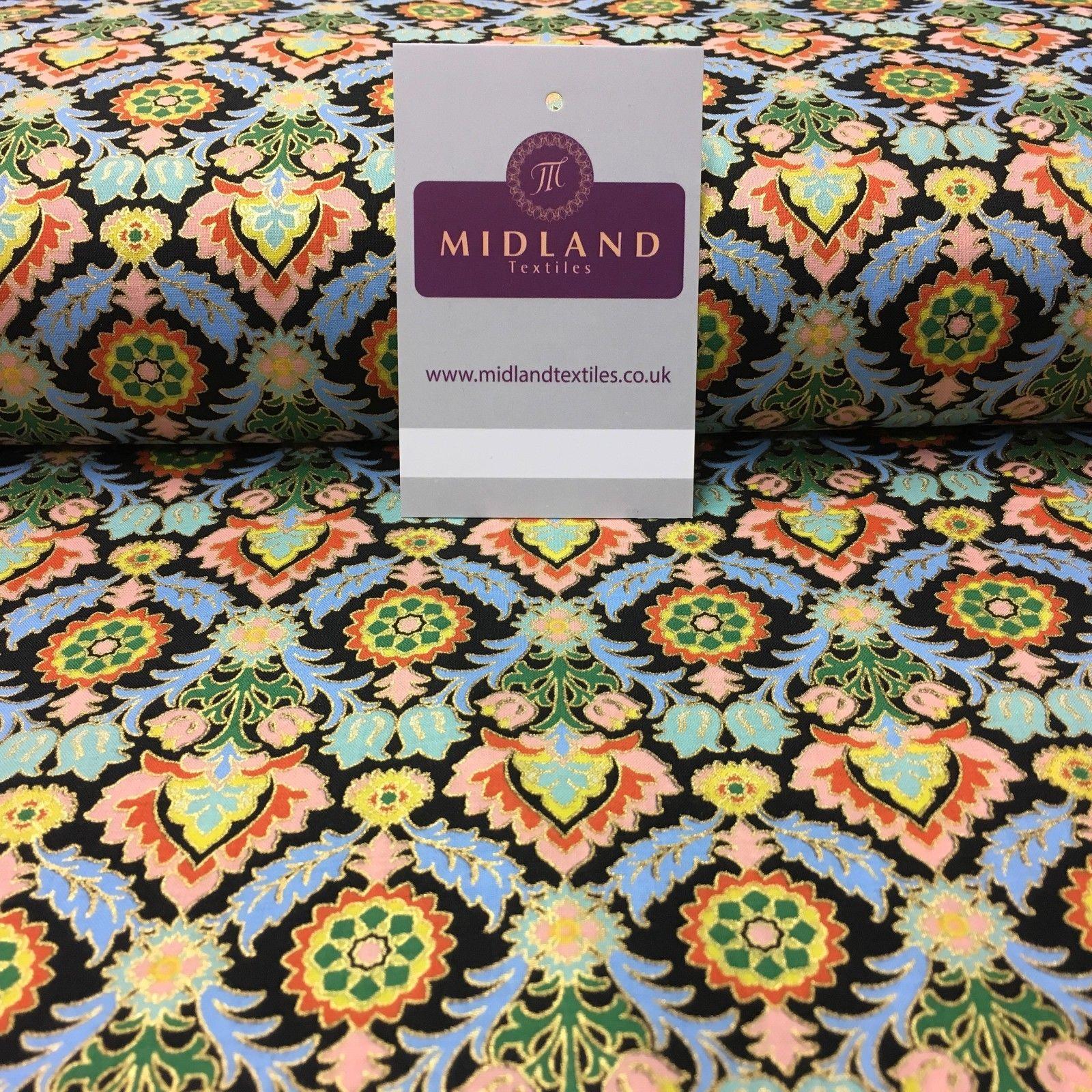 Printed 100% Cotton Lawn With Gold Foil Lacquer Dress Fabric 58" Wide MK916 Mtex - Image 5