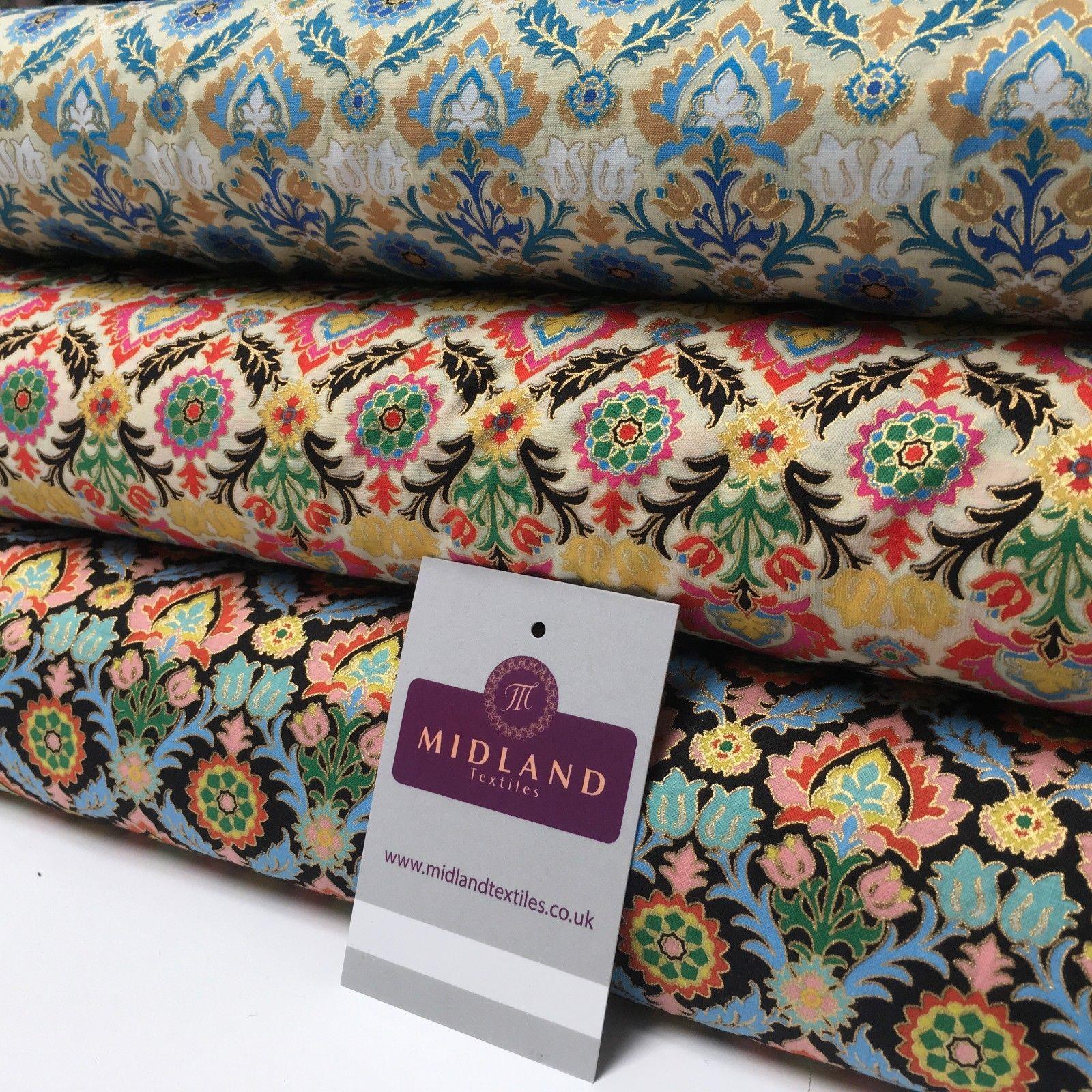 Printed 100% Cotton Lawn With Gold Foil Lacquer Dress Fabric 58" Wide MK916 Mtex - Image 6