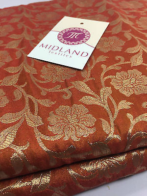 Pure Silk Indian Banarsi Floral Woven Golden Metallic Brocade 45" M260 Mtex - Image 14