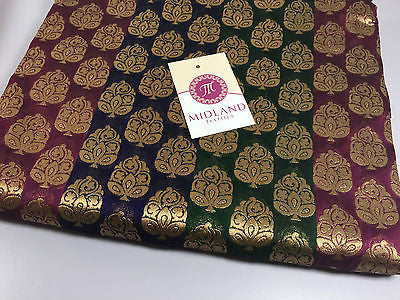 Pure Silk Indian Banarsi Floral Woven Golden Metallic Brocade 45" M260 Mtex - Image 25